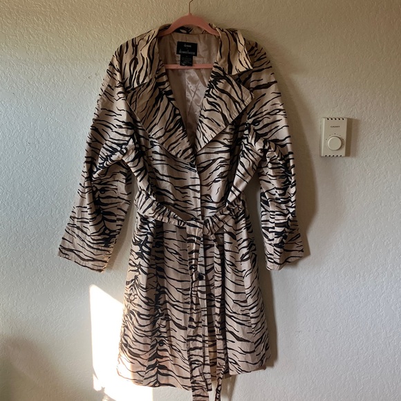 Dennis Basso 100% Cotton Tiger Stripe Tan w. Brown & Black Trench Coat women 2X